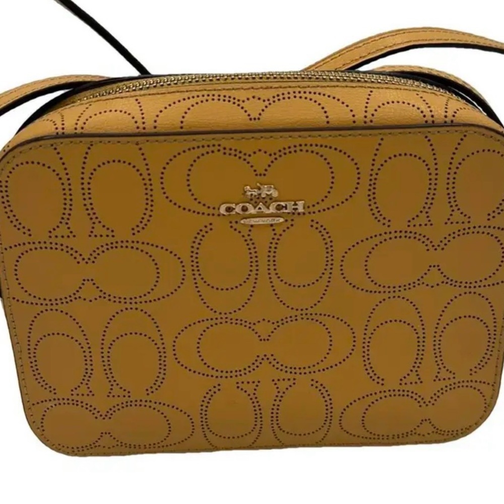 Coach Mustard Perforated Signature Crossbody Bag